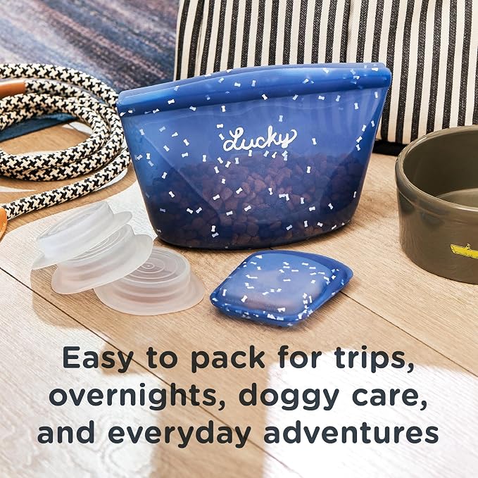 Stasher Pet Reusable Puppy Essentials Dog Travel Bag, Airtight Seal, Dog Travel Accessories, 4-Cup Dog Food Travel Container, Dog Food Travel Bag, Food Grade Silicone, Freezer & Dishwasher Safe