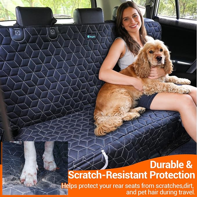 Meginc Dog Car Seat Cover for Back Seat, Waterproof Non-Slip Bench Protector for Dogs & Kids, Durable 600D Scratch Proof Seat Cover for Hair, Scratches, Travel and Daily Use in Full Size SUVs