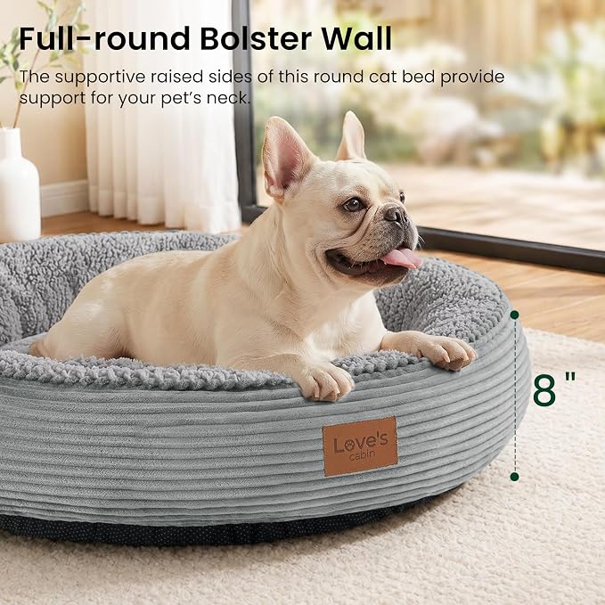 Love's cabin Round Donut Cat and Dog Cushion Bed, 30in Pet Bed for Medium or Large Dogs, Anti-Slip & Water-Resistant Bottom, Soft Durable Fabric Pet Beds, Washable Calming Cat Bed, Pure Gray