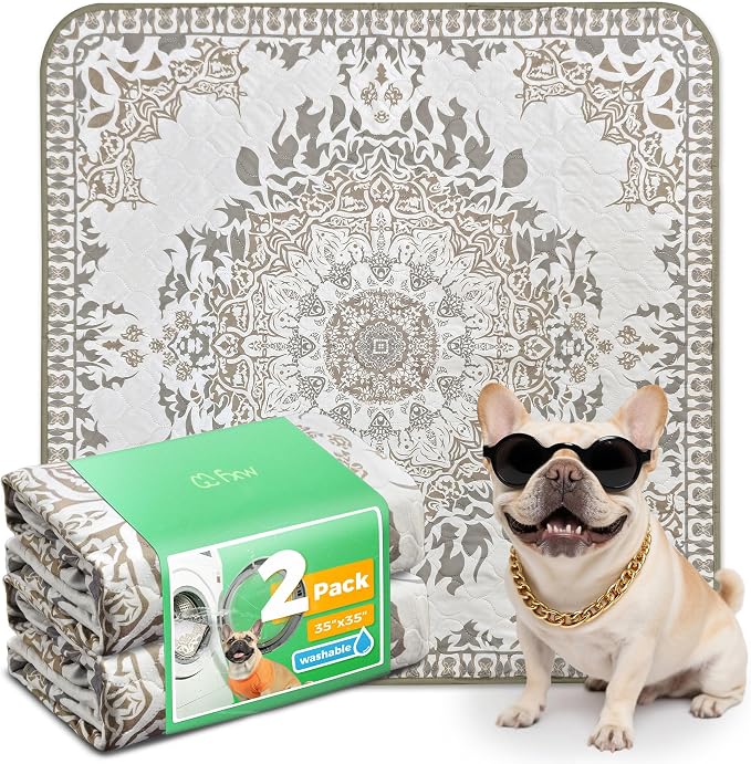 FXW Washable Pee Pads for Dogs, Super Absorbent, 35" Square, 2 Packs | Machine washable, Non-slip backing