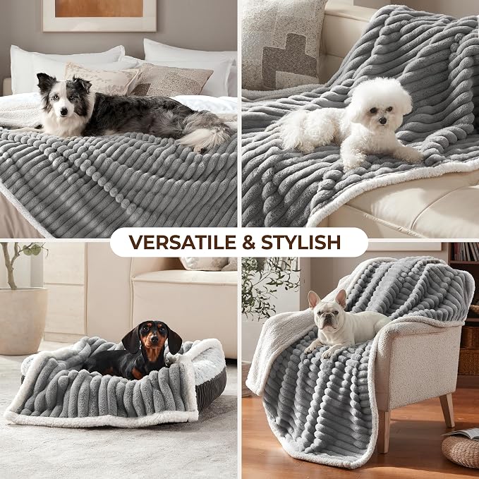 Waterproof Dog Blanket for Medium Dogs, Soft Corduroy Fleece Pet Blanket Washable, Dual-Sided Puppy Cat Blankets for Furniture Protection, Cozy Calming Couch Blanket for Doggy, 30"x40", Grey