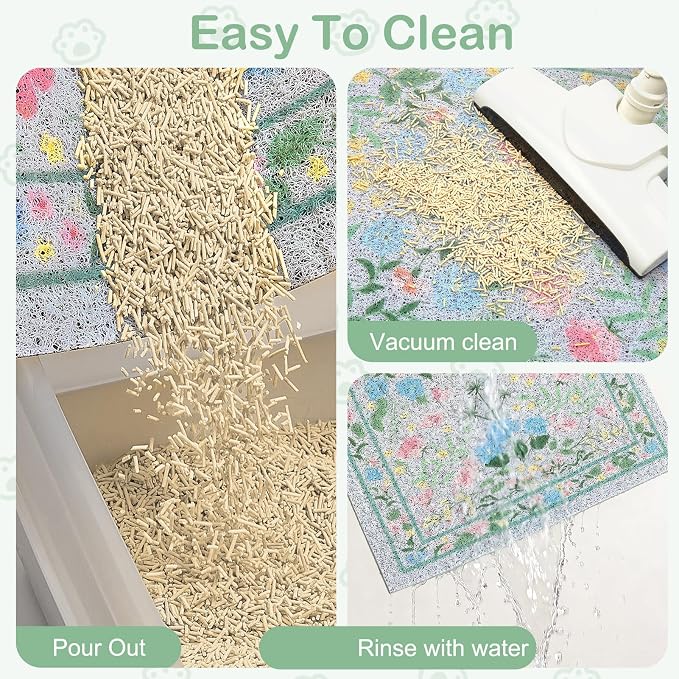 Glittme Cat Litter Mat, 24"x15" Non-Slip Washable Trapping Mat for Cats | Litter Trapping Mat With Thick PVC Coil To Catch Scatter, Soft On Paws And Waterproof Bottom To Protect Floors