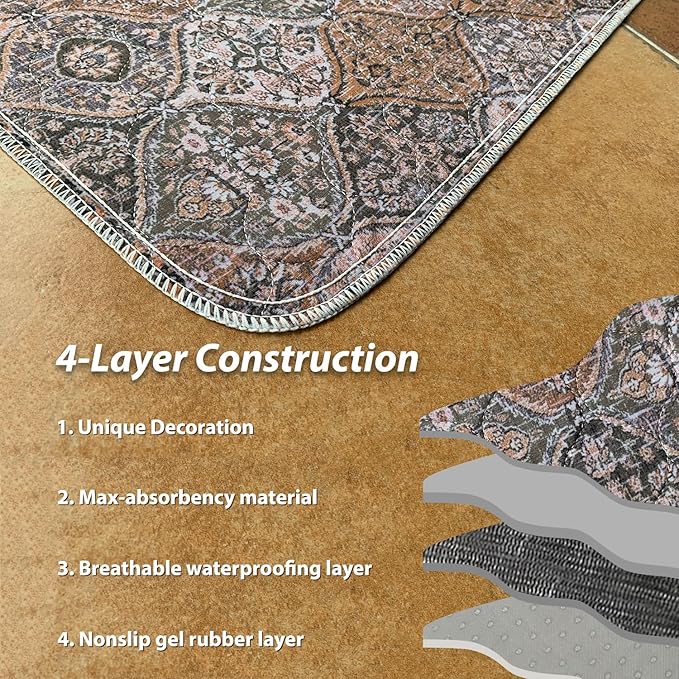 nunubaby Washable Pee Pads for Dogs, Stylish, Non-Slip and Leak-Proof Pee Pads. Reusable Potty Pads for Dogs for Crates and Floors.(Brown/Multi,31" x36" )