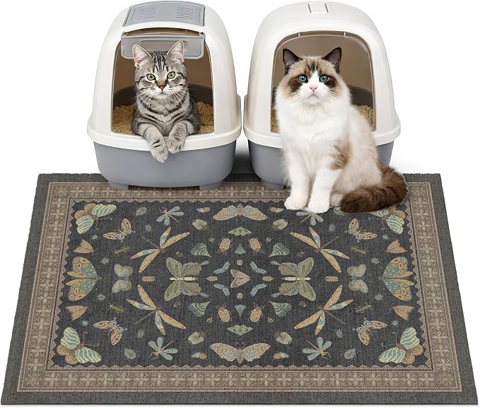 Cat Litter Mat 33" x 22" for Litter Box, Non-Slip Washable Floor Mat with Litter Trapping Design, Scatter Control for Cats and Kittens, Black
