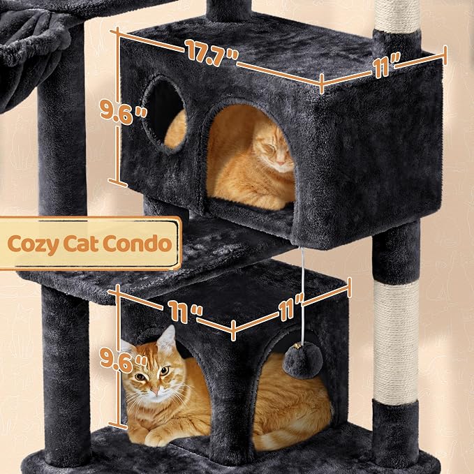 Topeakmart Multi-Level Cat Tree for Indoor Cats Cat Tree Tower for Large Cats with Sisal-Covered Scratching Posts, Condo, Stable Cat Tower, Cat Furniture Play Center for Indoor Cats Activity | Easy to assemble, a great first cat tree with perches, hamm...