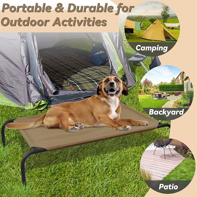 Heavy Duty Steel-Framed Portable Elevated Pet Bed, Elevated Cooling Pet Cot, 43.5" L x 25.5" W x 7.8" H(M, Brown)