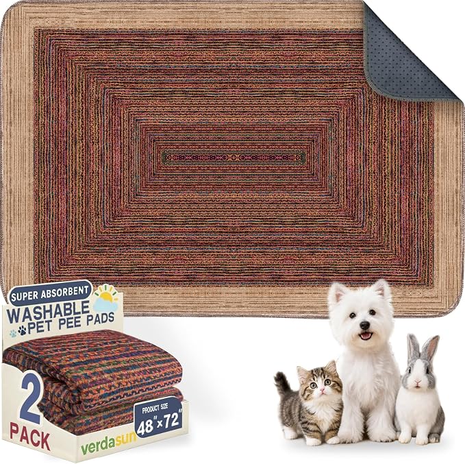 Washable Pee Pads for Dogs, Reusable Puppy Potty Training Pads, Ultra-Absorbent Thick Waterproof Leak-Proof Non-Slip Pads & Mat for Crate, Playpen, Floor, Whelping & Housebreaking , 2 Pack 48"x72"