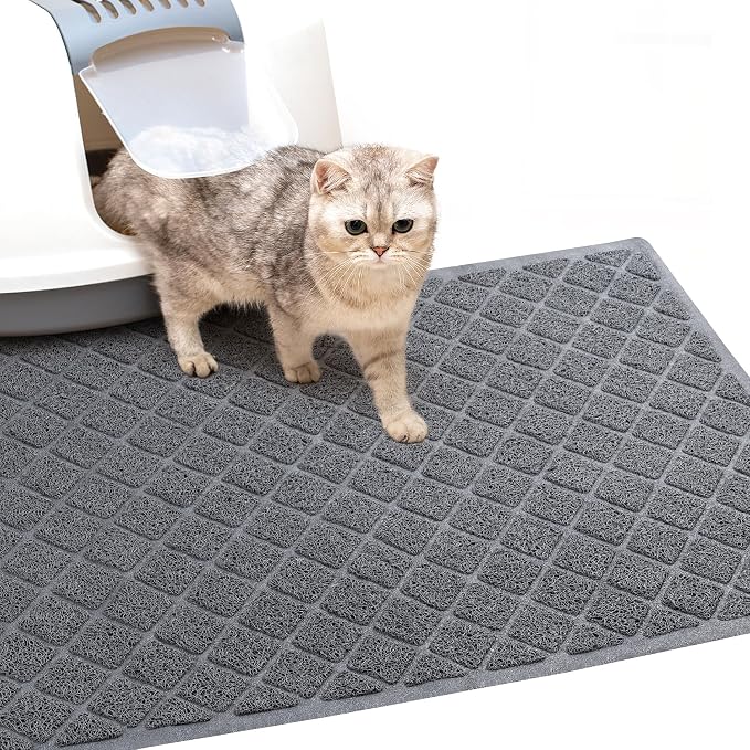 Cat Litter Box Mat,24 x 35 In,Trapping Mat Premium Durable PVC Pad,Grey | Easy to Clean，Non-Slip，Urine Waterproof
