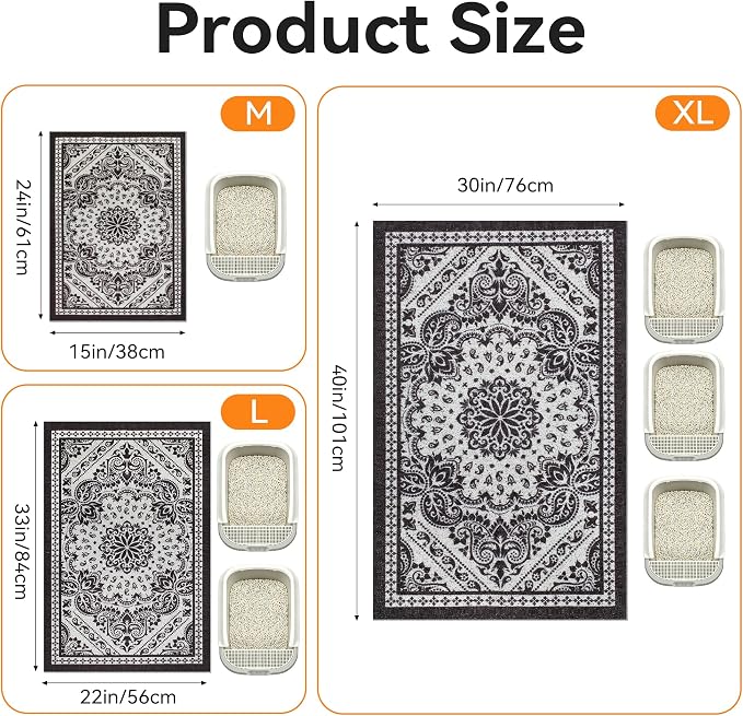 Cat Litter Mat, 33"x22" High-Density PVC Cat Litters Trapping Mat, Waterproof & Non-Slip Backing, Litter Box Catcher, Soft on Kitty Paws, Easy Washable Pet Supplies Black
