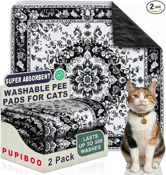 PUPIBOO Washable Pee Pads for Cats & Dogs - Super Absorbent Reusable Cat Litter Mat & Puppy Training Pads - 100% Waterproof, Leak-Proof & Non-Slip Whelping Pads for Pet Housebreaking