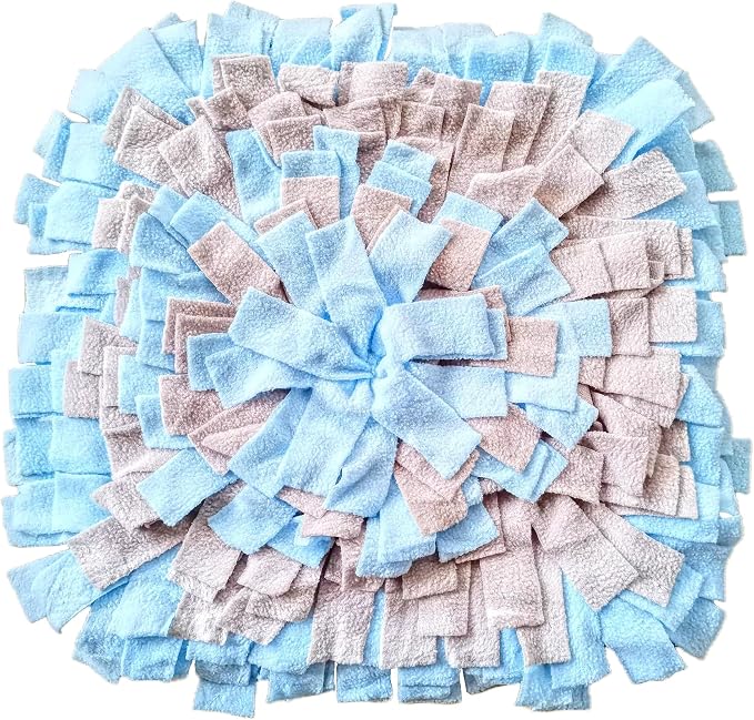 Pet Fleece Snuffle Mat Square Shape Foraging Mats Interactive Feeding Toy Anti Slip Slow Feeder Treat Dispenser for Dog Rabbit Guinea Pig (Blue/Grey)