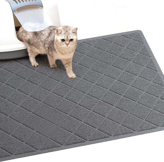 Cat Litter Box Mat,47 x 35 In,Trapping Mat Premium Durable PVC Pad,Grey | Easy to Clean，Non-Slip，Urine Waterproof