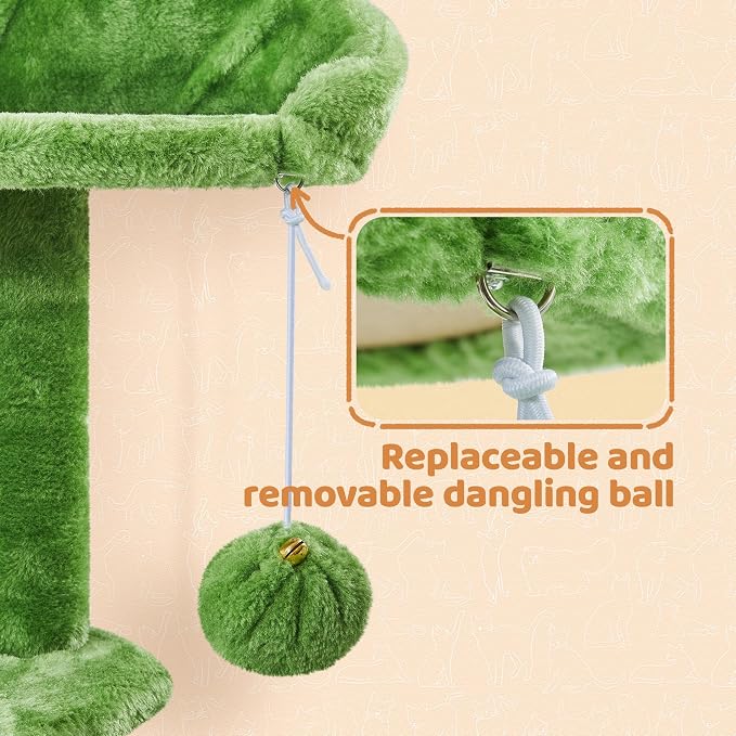 Topeakmart 57in Cat Tree Tower with Scratching Posts for Multiple Cats | Easy to assemble, a great first cat tree with perches, hammock and anti-tip strap, ideal for small to medium cats, green