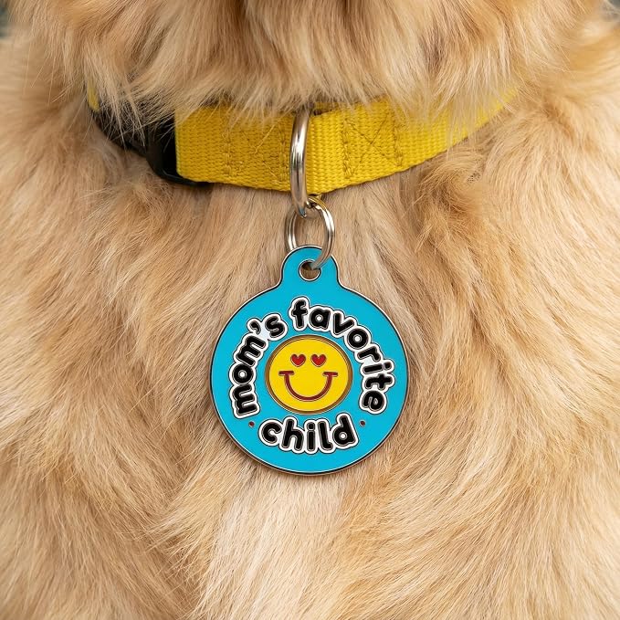 Bad Tags Personalized Dog and Cat ID Tags in 25+ Designs and 2 Sizes - 5 Lines of Custom Engraved Text - Funny Cute Personalized Pet Tags (Mom's Favorite Child, Small (1 inch))