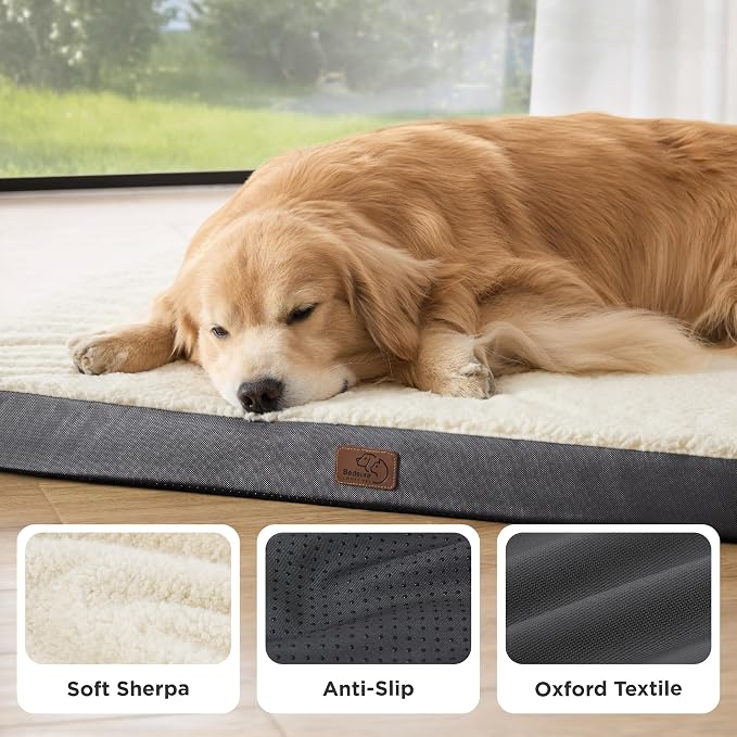 Bedsure XL Dog Bed, Extra Large Pet Bed with Comfy Sherpa,44x32in Grey (Pack of 2)