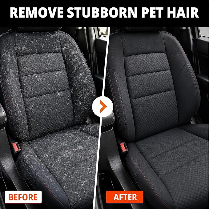 Pet Hair Removal for Home & Car 3-in-1 – Reusable Dog & Cat Removal Kit with Pet Tool, Glove, Mini Detail Cleaning & Furniture Hair Remover for Couch, Upholstery & Car Seats (Red, Combo 3-in-1)
