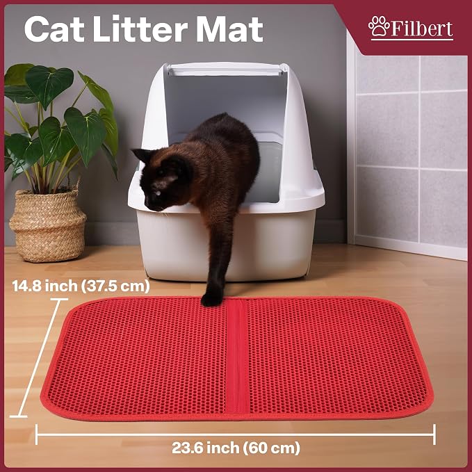 Filbert Cat Litter Mat, Foldable Cat Litter Mat, 23.6"x 14.8", Honeycomb Design, Skid-Proof, Water-Proof, Double Layer, Easy to Clean, Less Waste, Turquoise