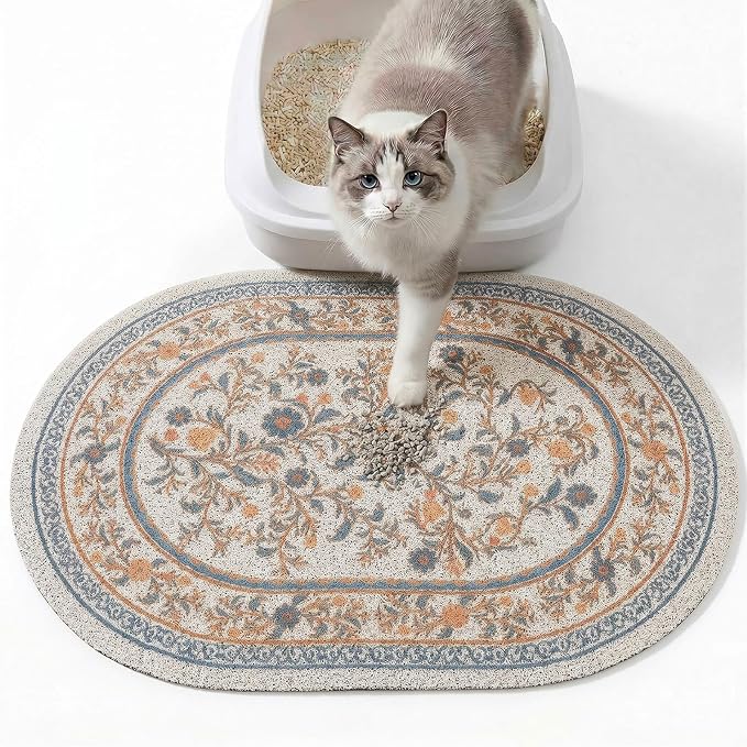 Bienbee Cat Litter Mat, 24" x 15" Dense Trapping Mesh for Litter Boxes | Litter Box Mat with PVC Mesh, Waterproof &Urineproof, Non-Slip Grip, Soft On Kitty Paws and Easy to Clean to Protect Floor
