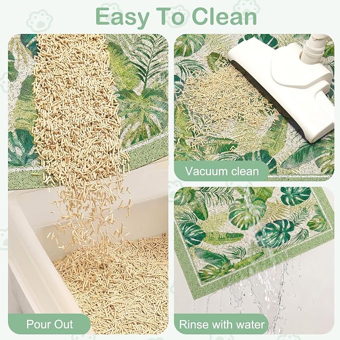 Glittme Cat Litter Mat with Non-Slip Bottom Litter Box Mat 33"X22" Litter Trapping Mat Easy to Clean Washable Cat Food Mat for Kitty,L
