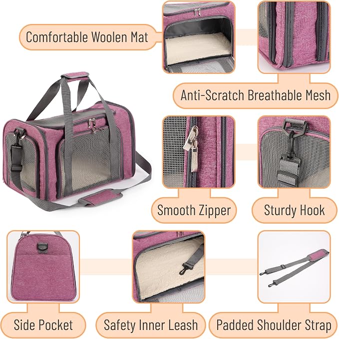 Mr. Pen- Pet Carrier, 17.5" x 11.2" x 11.5", Medium Size, Pink | Portable Travel Carrier for Small Pets, Cats & Small Dogs, Breathable Mesh, Safety Inner Leash