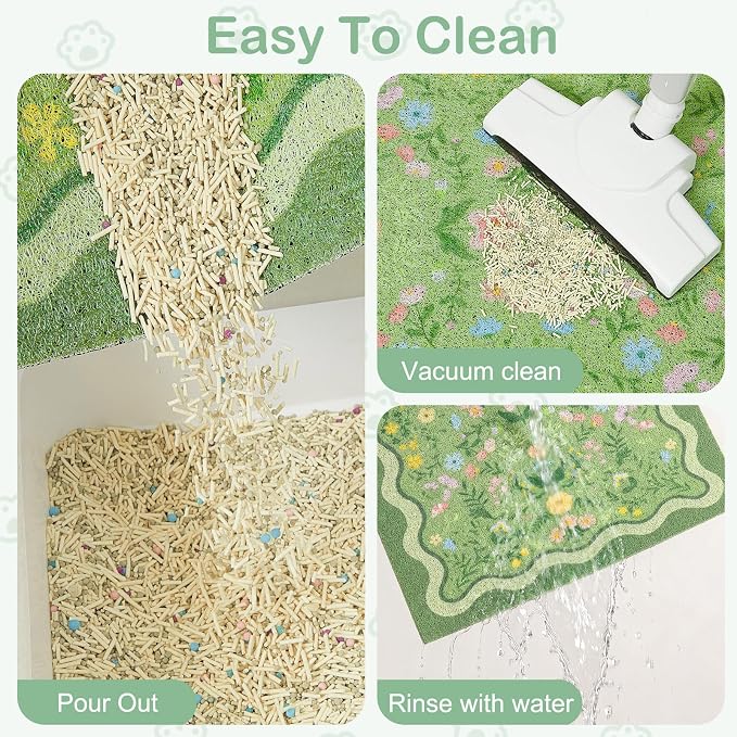 Glittme Cat Litter Mat, 33"x22" Non-Slip Washable Trapping Mat for Cats | Litter Trapping Mat With Thick PVC Coil To Catch Scatter, Soft On Paws And Waterproof Bottom To Protect Floors