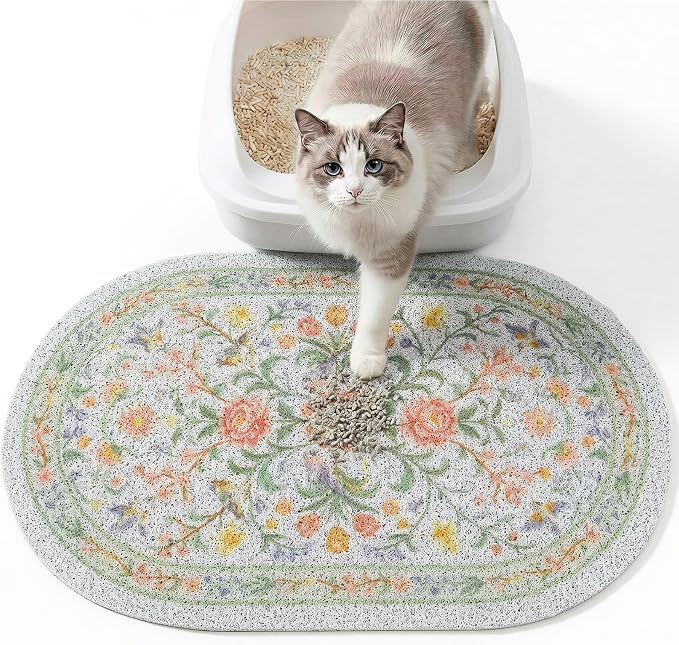 Bienbee Cat Litter Mat, 24" x 15" Dense Trapping Mesh for Litter Boxes | Litter Box Mat with PVC Mesh, Waterproof &Urineproof, Non-Slip Grip, Soft On Kitty Paws and Easy to Clean to Protect Floor