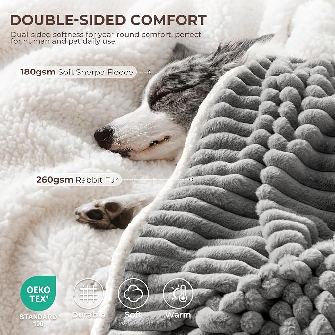 Waterproof Dog Blanket for Medium Dogs, Soft Corduroy Fleece Pet Blanket Washable, Dual-Sided Puppy Cat Blankets for Furniture Protection, Cozy Calming Couch Blanket for Doggy, 30"x40", Grey