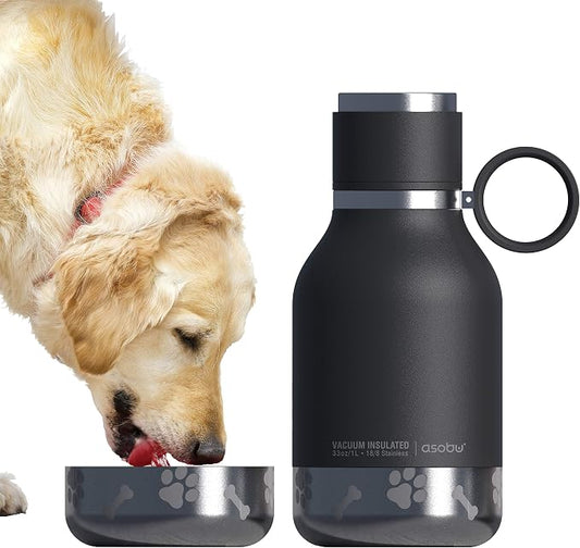 Asobu Buddy Bottle, a Stainless Steel Insulated Water Bottle with Removable Dog Water Bowl and Dog Food and Treat Storage (Midnight Marble, 37 Oz)