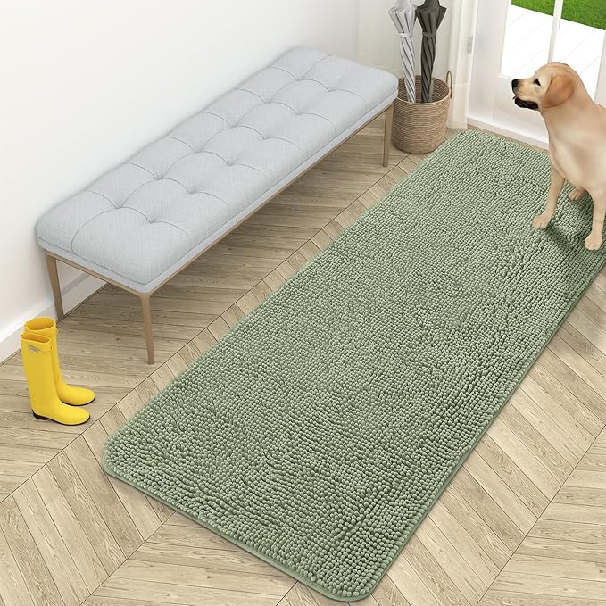 OLANLY Dog Door Mat for Muddy Paws 59x24, Super Absorbent Chenille Mud Mat | Sage Green, Absorbs Moisture and Dirt, Non-Slip Machine Washable Doormat, Quick-Drying Indoor Entryway Floor Carpet for Dogs