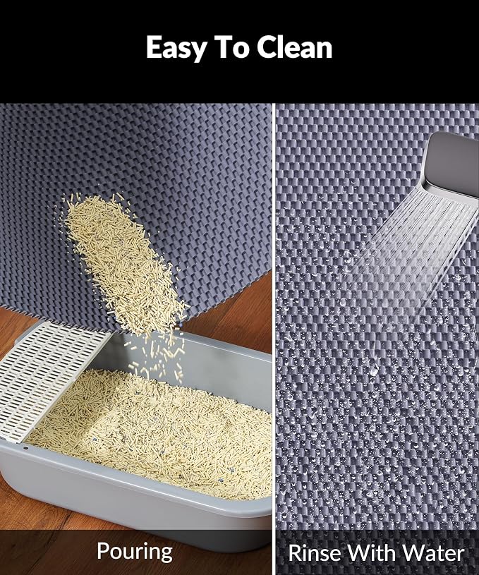 Cooyes Cat Litter Mat - Cut to Fit Any Place, 35"x23" Large Litter Trapping Mat for Litter Box, Easy to Clean, Waterproof & Non-Slip Kitty Pad, Scatter Control to Protect the Floor (Grey)