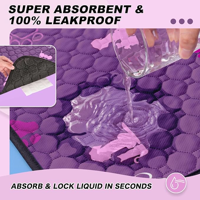 WanpeeGoo Washable Pee Pads for Dogs, Waterproof, 24 x 36 in, 2 Pack, Purp | Super Absorbent, Waterproof and Non-Slip; Washable, Reusable Dog Pads for Crates, Playpens, Floors, Furniture and Travel