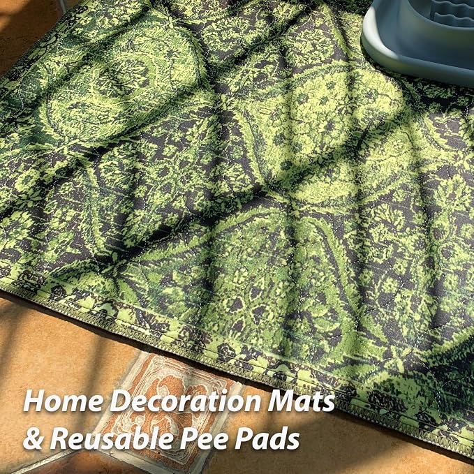 nunubaby Washable Pee Pads for Dogs, Stylish, Non-Slip and Leak-Proof Pee Pads. Reusable Potty Pads for Dogs for Crates and Floors.(Green/Multi,54" x54" )