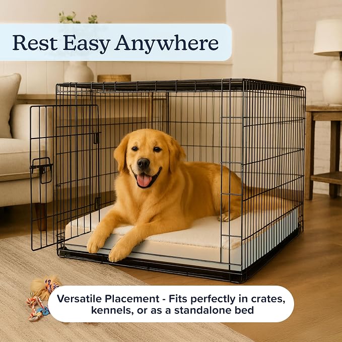 PETMAKER Orthopedic Dog Bed - 2-Layer Memory Foam Bed with Machine Washable Sherpa Top Cover - 36x27 Mattress for Large Dogs up to 65lbs (Tan)