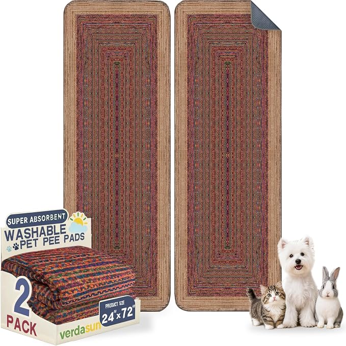 Washable Pee Pads for Dogs 24"x72" 2 Pack Reusable Puppy Potty Pad | Super Absorbent Waterproof NonSlip LeakProof Crate&Playpen Floor Mat for Cats, Rabbits, Guinea Pigs, Whelping & Housebreaking