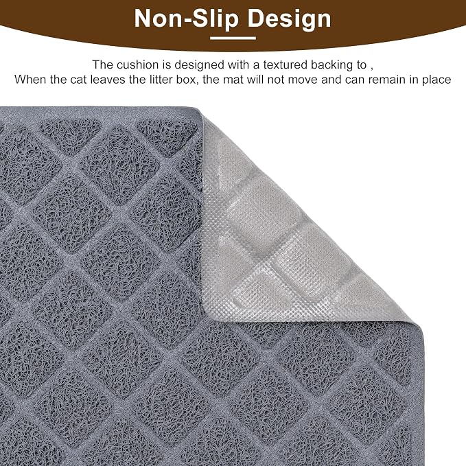 Cat Litter Box Mat,47 x 35 In,Trapping Mat Premium Durable PVC Pad,Grey | Easy to Clean，Non-Slip，Urine Waterproof