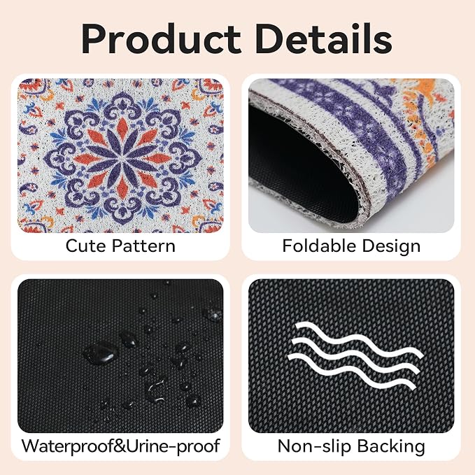 Cat Litter Mat, 24"x15" High Density PVC Litter Rug Trapping Mat, Non-Slip, Waterproof & Urine-Proof Kitty Litters Catcher Mats, Keep Floor Clean, Soft on Kitten Paws, Cat Essentials Blue
