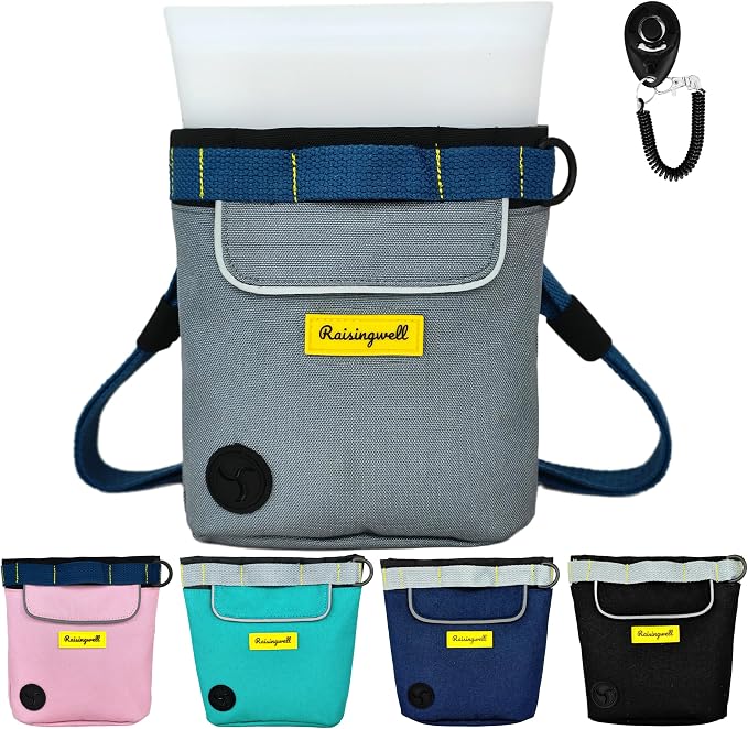 Raisingwell Dog Treat Pouch for Pet Walking and Training with Clicker 2 Cup Silicone Bag Small Fanny Pack Holder for Puppy Snack Dispenser Kit for Leash and Outdoor Use (Gray)