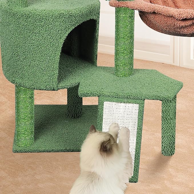 Wang Xin Three Layer Cat Tree with Cat Condo Scratch Pad and Two Hammocks,Green …