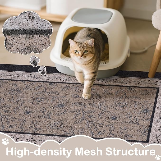 33"x22" Cat Litter Mat Waterproof Non-Slip Litter Trapping Pad | Soft Mesh Litter Box Mat With A Decorative Pattern Captures Scatter Effectively To Keep Floors Clean And Tidy