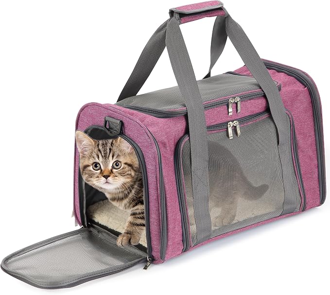 Mr. Pen- Pet Carrier, 17.5" x 11.2" x 11.5", Medium Size, Pink | Portable Travel Carrier for Small Pets, Cats & Small Dogs, Breathable Mesh, Safety Inner Leash