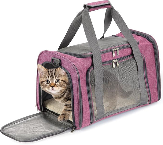 Mr. Pen- Pet Carrier, 17.5" x 11.2" x 11.5", Medium Size, Pink | Portable Travel Carrier for Small Pets, Cats & Small Dogs, Breathable Mesh, Safety Inner Leash