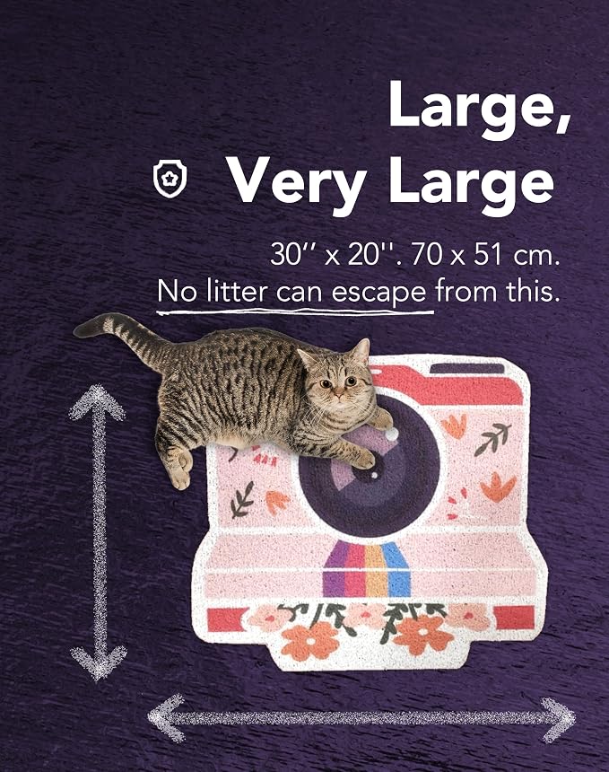 Lukamoo® Cute Cat Litter Mat (30''x20''), Extra-Large/XL, for Kitty Litter & Cute Cat Litter Box, Litter Trapping Mat (Large (30'' x 20''), Instant Camera)