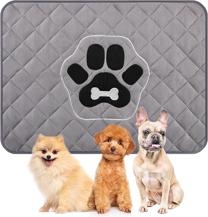 Reusable Pee Pad for Dogs 18"x24", Washable Dog Pee Pad with TPU Waterproof & Non-Slip Bottom, Thick Cotton Quilted Puppy Training Mat for Crate, Car, Floor, Grey