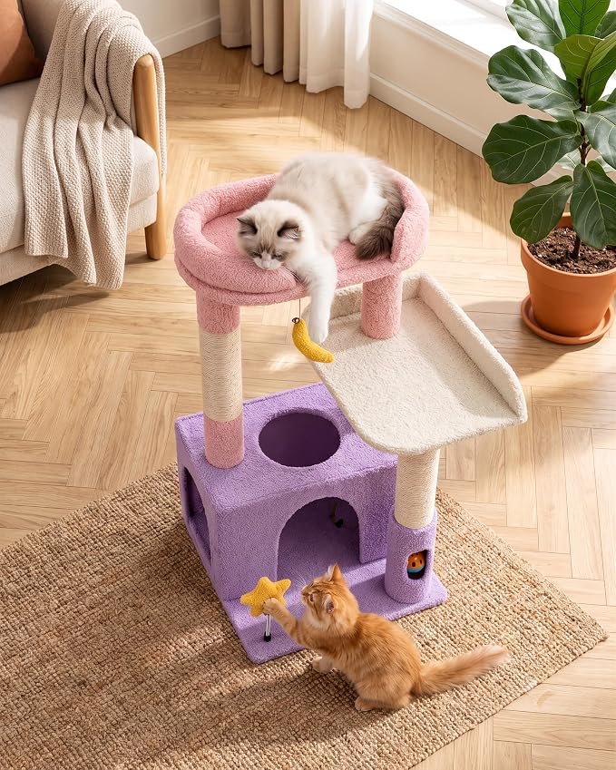 Small Cat Tree, Compact 30" Cat Tower for Indoor Kittens | Plush Finish, Cozy Condo, Soft Top Perch, Sisal Scratching Post, Dangling Ball Toy, Anti-Tip Base, for Cats up to 15 lbs