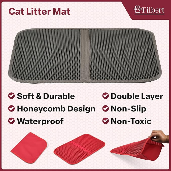 Filbert Cat Litter Mat, Foldable Cat Litter Mat, 23.6"x 14.8", Honeycomb Design, Skid-Proof, Water-Proof, Double Layer, Easy to Clean, Less Waste, Blue