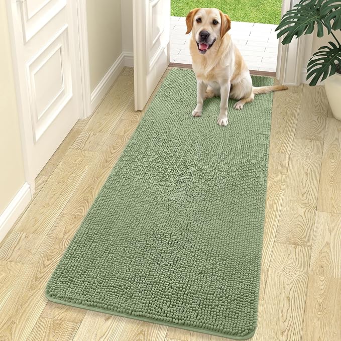 OLANLY Dog Door Mat for Muddy Paws 70x24, Super Absorbent Chenille Mud Mat | Sage Green, Absorbs Moisture and Dirt, Non-Slip Machine Washable Doormat, Quick-Drying Indoor Entryway Floor Carpet for Dogs