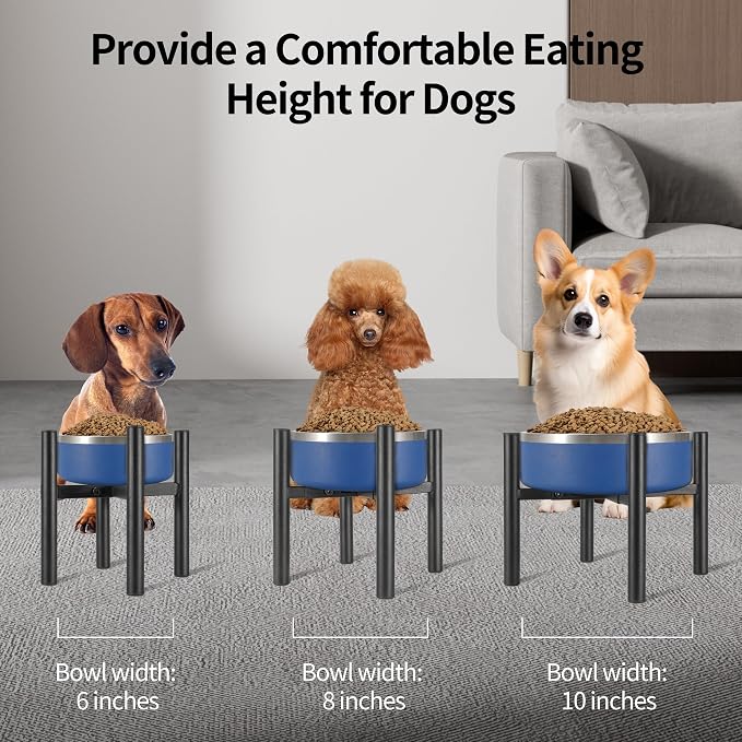 PROERR Single Dog Bowl Stand Raise 8" Tall - Without Bowls, Adjustable Wide 6-10" Lifted Pet Food Table,Dog Bowl Holder Elevated for Medium Small Dogs Breed (Anti-Slip)
