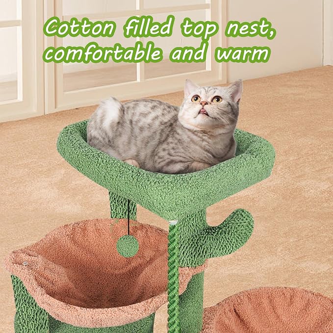 Wang Xin Three Layer Cat Tree with Cat Condo Scratch Pad and Two Hammocks,Green …