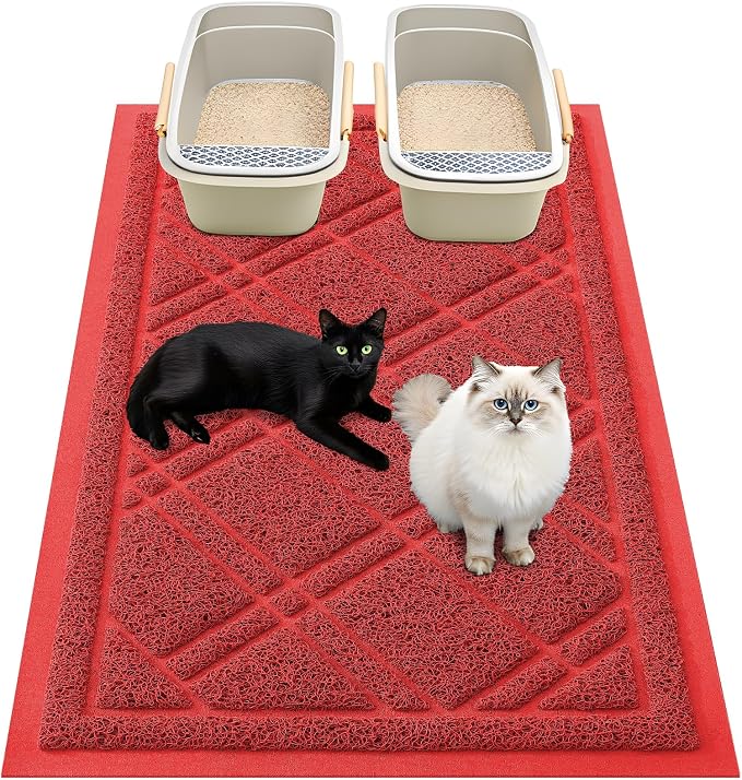 Smiry Cat Litter Box Mat 36x24, Non-Slip Water Resistant Litter Trapping Mat, Easy Clean Less Waste and Urine-Locking Cat Carpet for Indoor, Red
