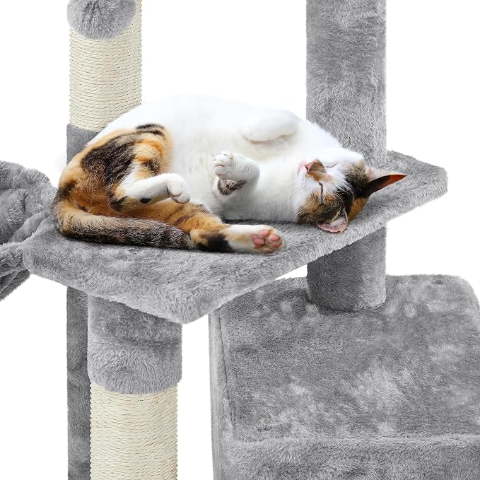 Topeakmart Cat Tree 34in Cat Tower Plush Cover with Condo, Platform & Basket for Indoor Kittens, Cat Furniture Activity Tree